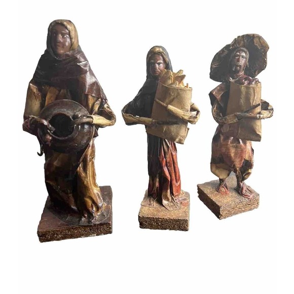 Lot Of 3- VINTAGE ANTIQUE PAPER MACHE MEXICAN DOLLS FIGURES - Folk Art - Picture 1 of 16